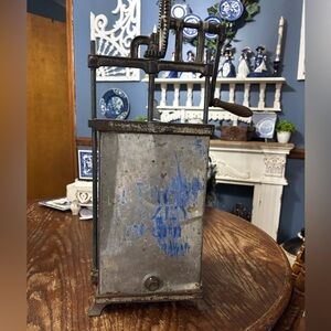 Antique Metal Hand Crank Churn Circa 1917 Farmhouse Original Chippy Paint